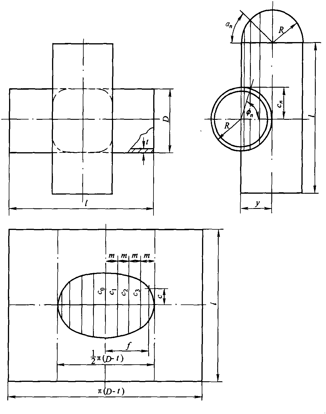 四、等徑圓管錯(cuò)心直交四通管展開(kāi)計(jì)算